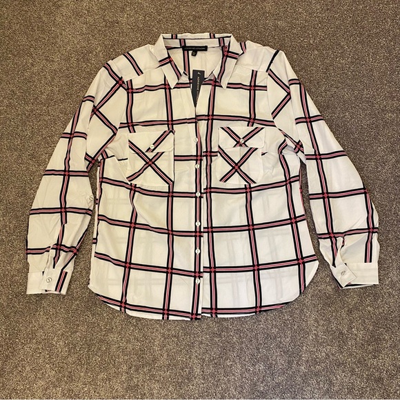 Adrienne Vittadini Women's Long Sleeves Button Up Top Roll Tab Sleeve Size L NWT - Picture 3 of 15